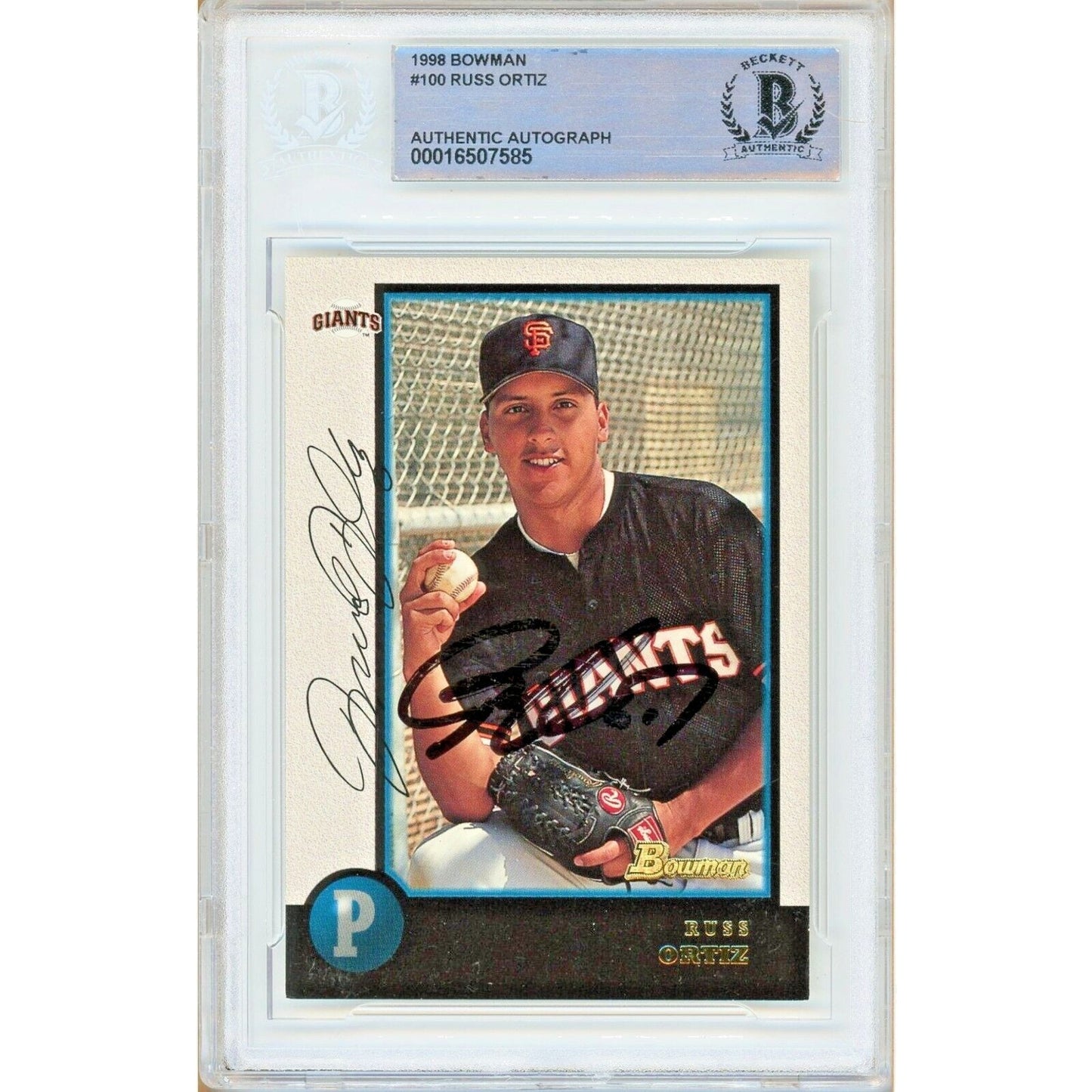 Russ Ortiz San Francisco Giants Signed 1998 Bowman Baseball Card Beckett Auth Auto Slab