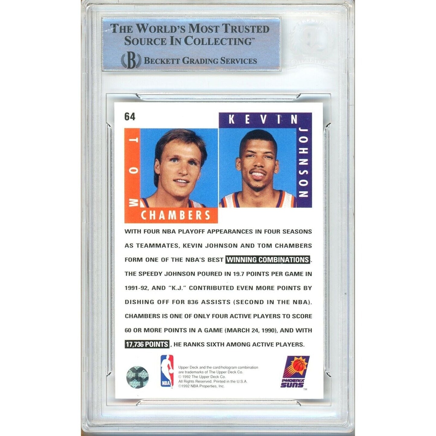 Tom Chambers Phoenix Suns Signed 1992-93 Upper Deck Card Beckett Authentic Auto Slab