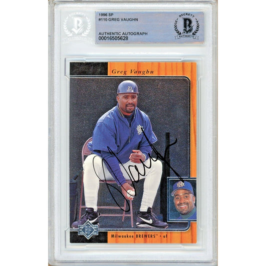 1996 Upper Deck SP #110— Greg Vaughn Milwaukee Brewers Autographed Trading Card — Beckett Authentication