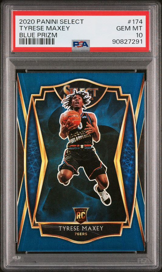 Graded 2020 Panini Select Tyrese Maxey #174 Blue Prizm Rookie RC Basketball Card PSA 10 Gem Mint