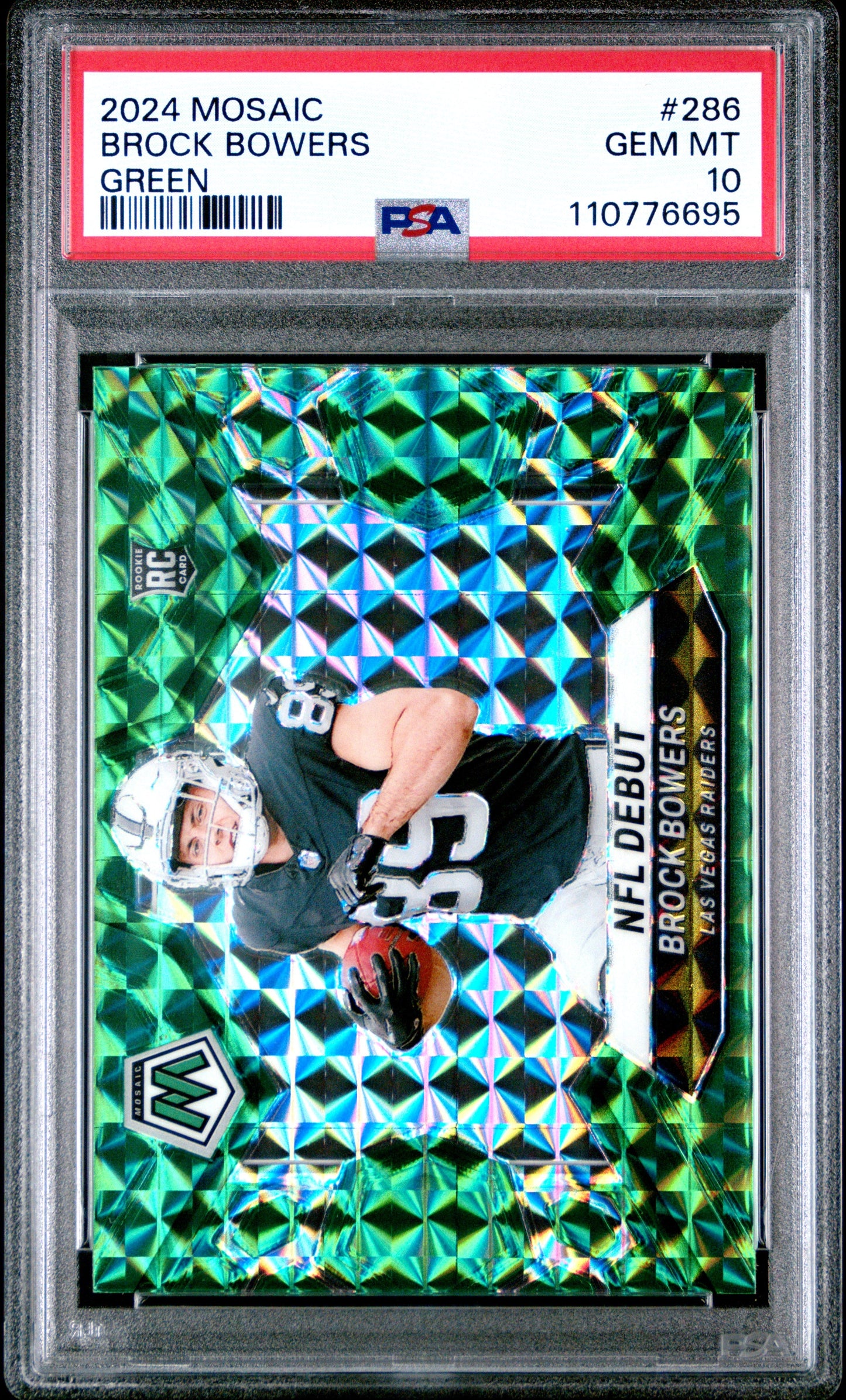 Graded 2024 Panini Mosaic Brock Bowers #286 Green Rookie RC Football Card PSA 10 Gem Mint