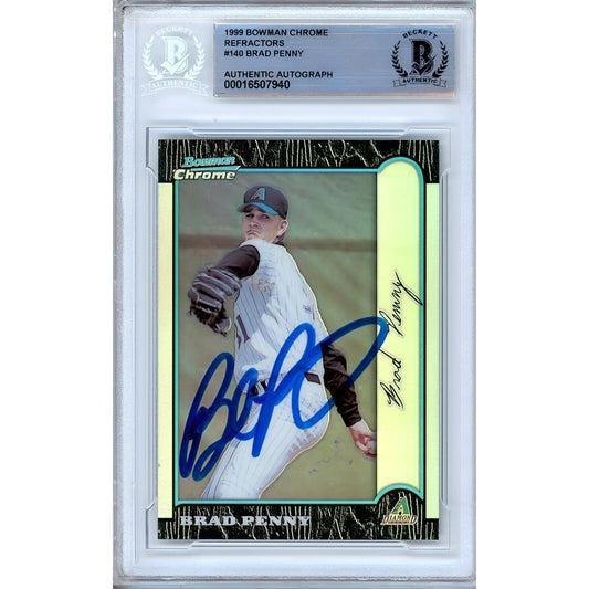 1999 Bowman Chrome Refractor #140 — Brad Penny AZ Diamondbacks Autographed Trading Card — Beckett Authentication