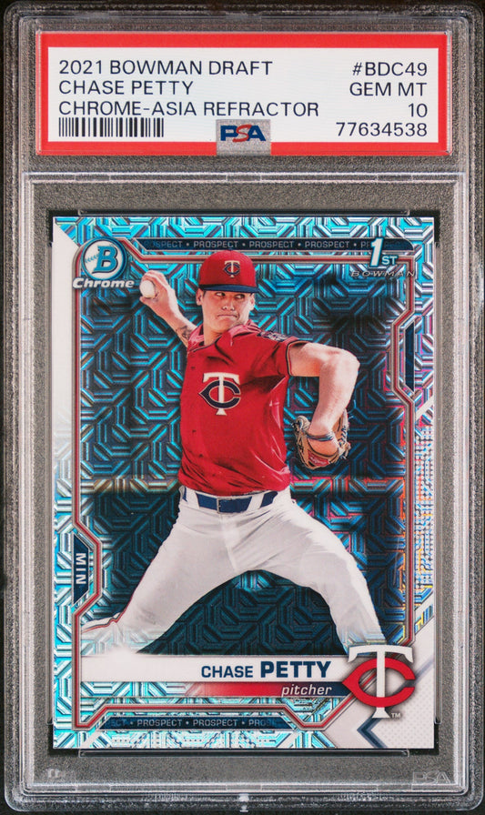 Graded 2021 Topps Bowman Draft Chase Petty #BDC49 Chrome Asia Refractor Rookie RC Baseball Card PSA 10 Gem Mint