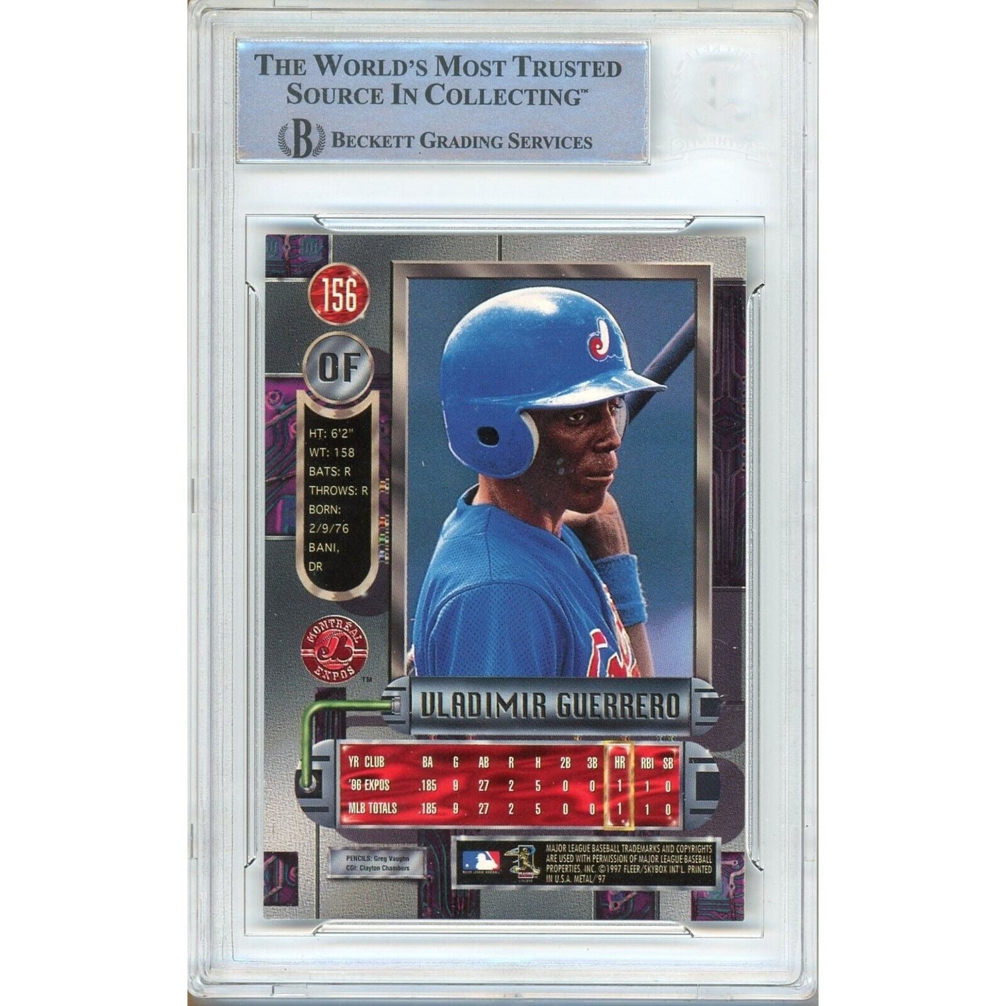 Vladimir Guerrero Montreal Expos Signed 1997 Metal Universe Card Beckett Auth Auto Slab