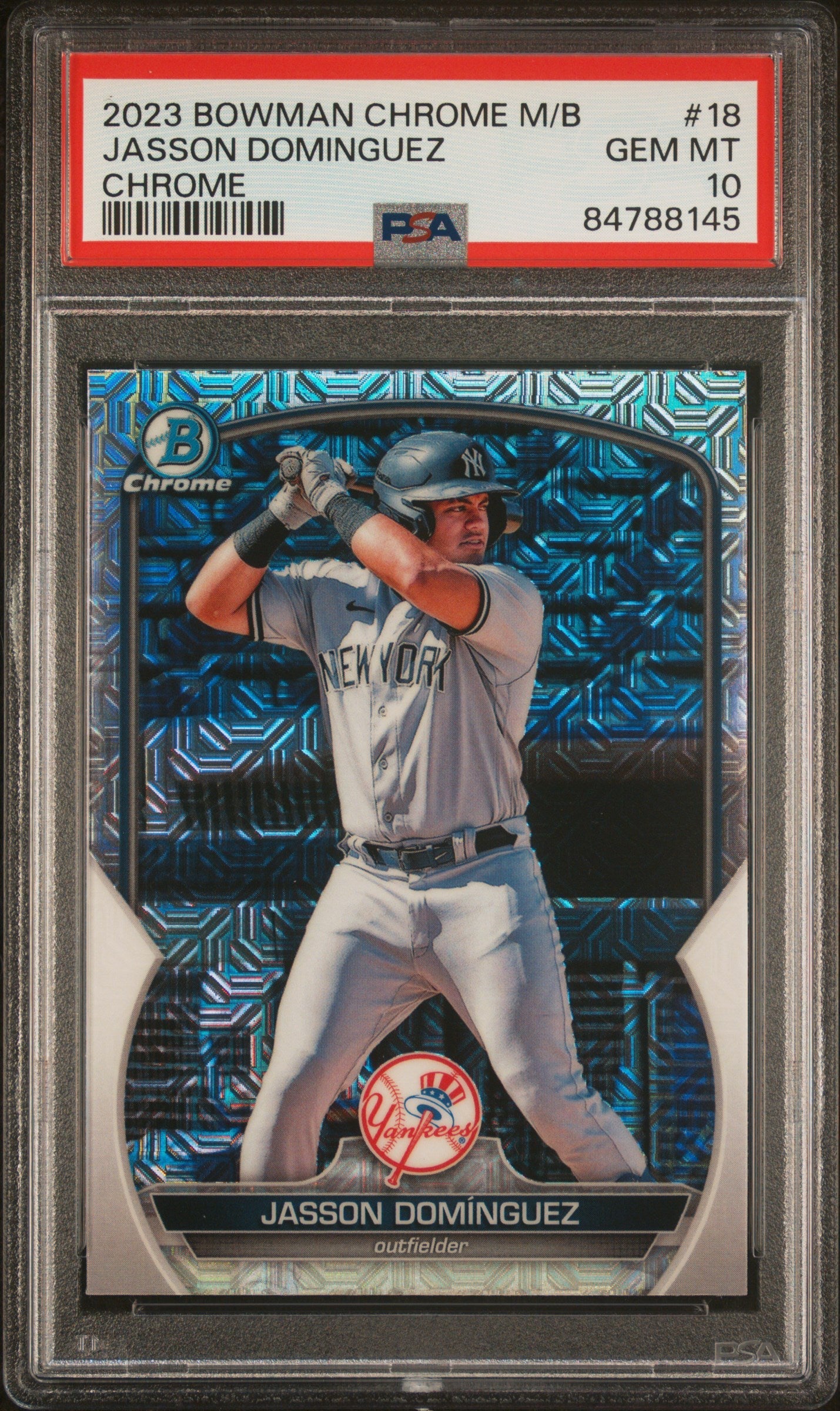 Graded 2023 Topps Bowman Chrome M/B Jasson Dominguez #18 Chrome Rookie RC Baseball Card PSA 10 Gem Mint