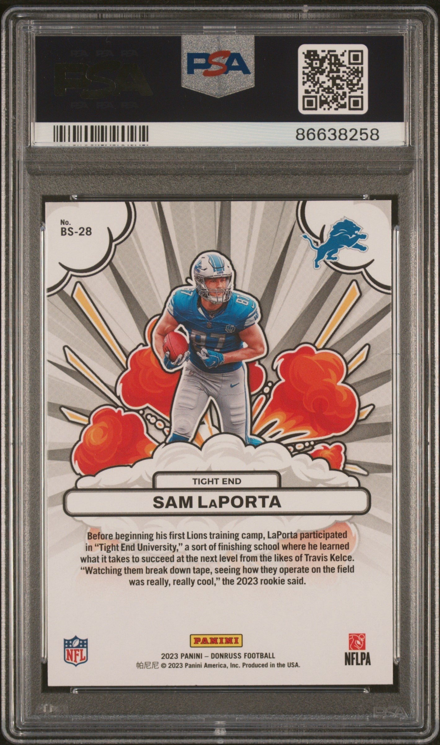 Graded 2023 Panini Donruss Sam LaPorta #BS28 Bomb Squad Rookie RC Football Card PSA 10 Gem Mint