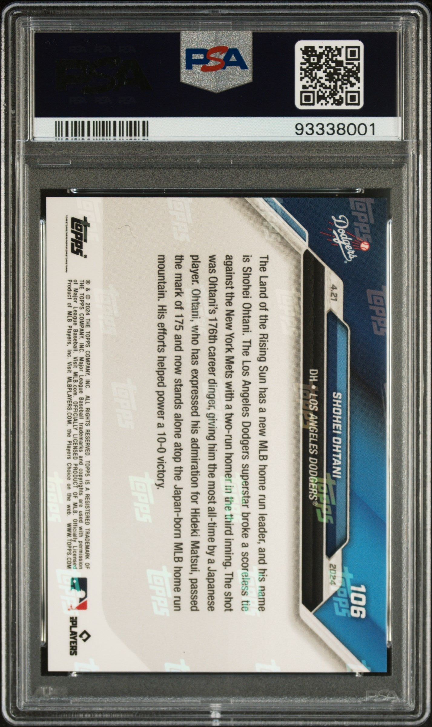 Graded 2024 Topps Now Shohei Ohtani #106 Baseball Card PSA 10 Gem Mint