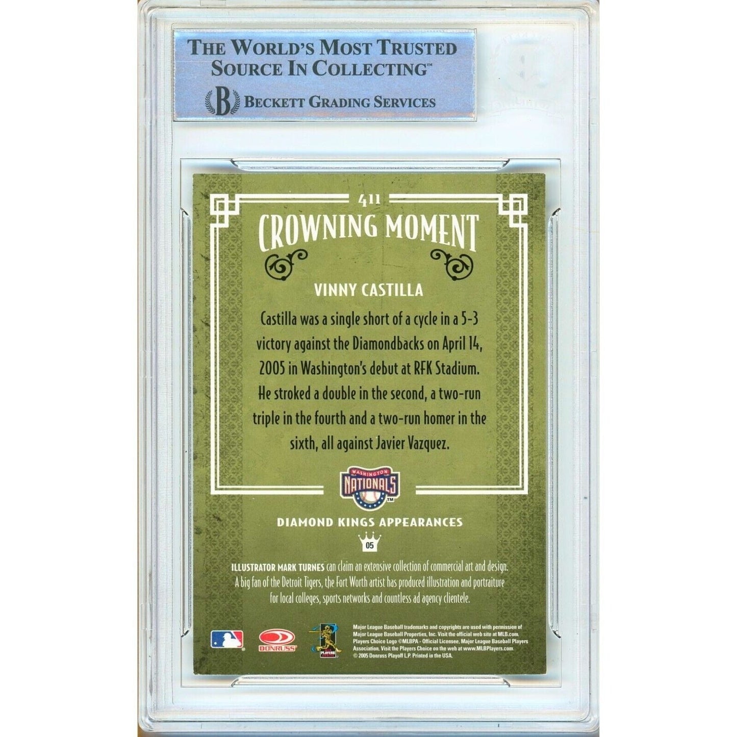 Vinny Castilla Washington Nationals Signed 2005 Diamond Kings Card Beckett Auth Auto Slab