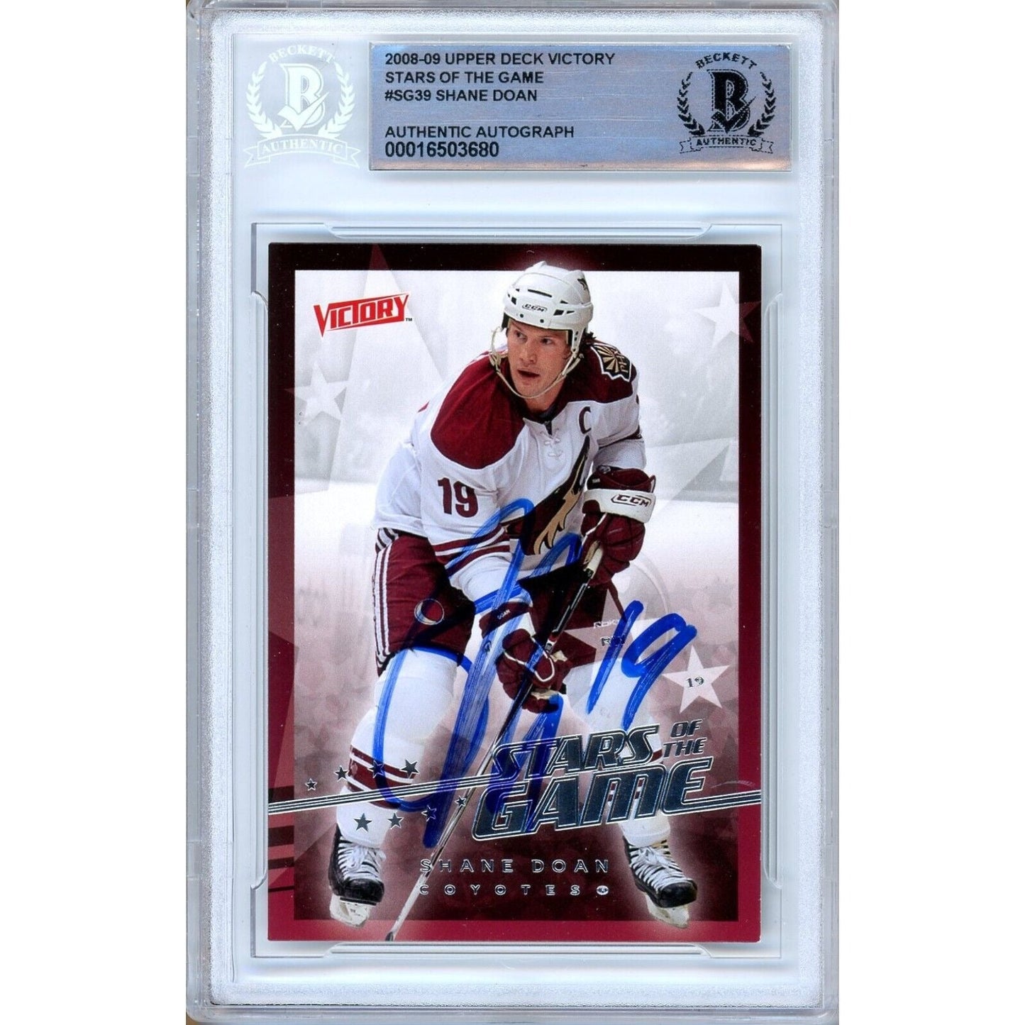 Shane Doan AZ Coyotes Signed 2008-09 Upper Deck Victory Card Beckett Auth Auto Slab