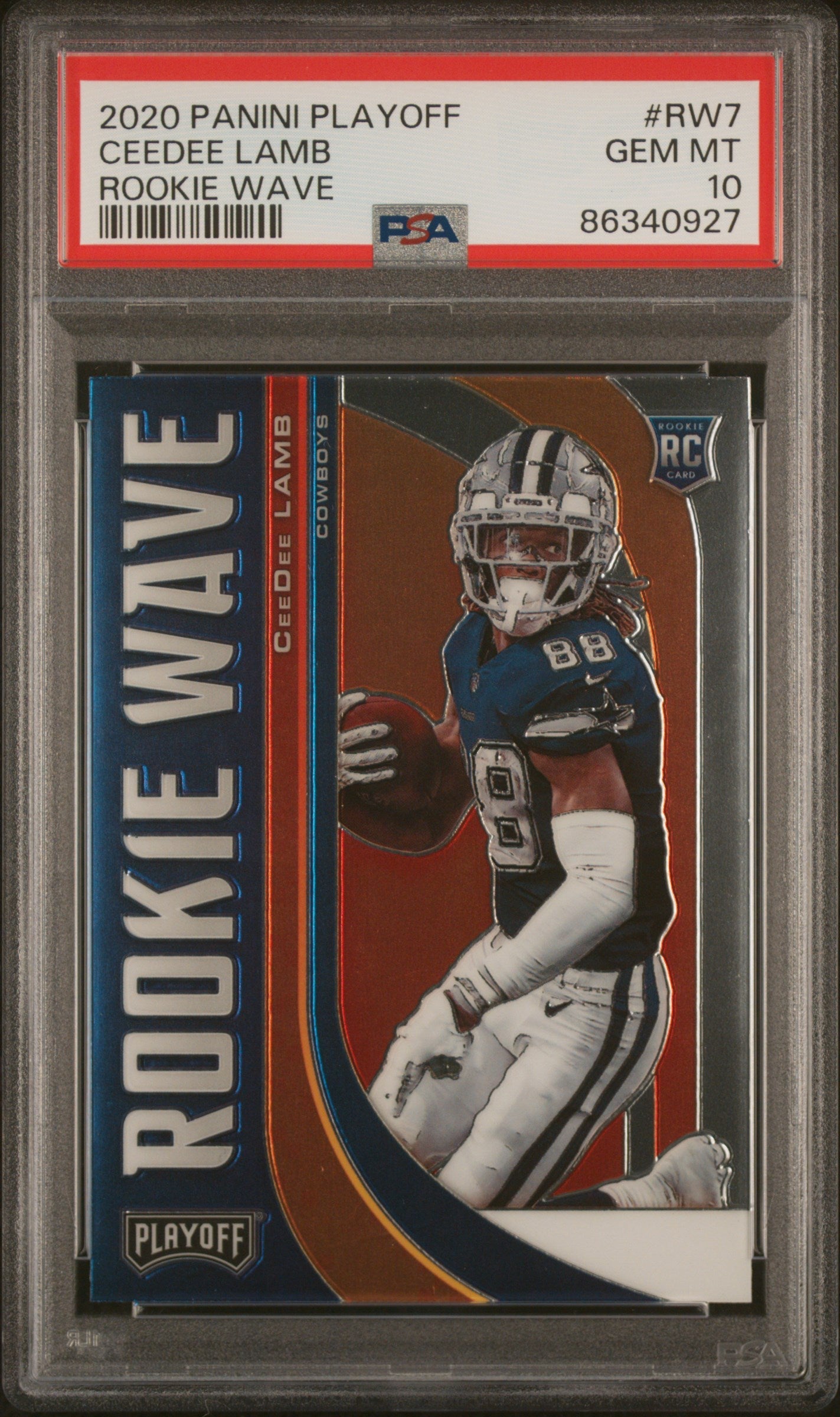 Graded 2020 Panini Playoff CeeDee Lamb #RW7 Rookie Wave RC Football Card PSA 10 Gem Mint