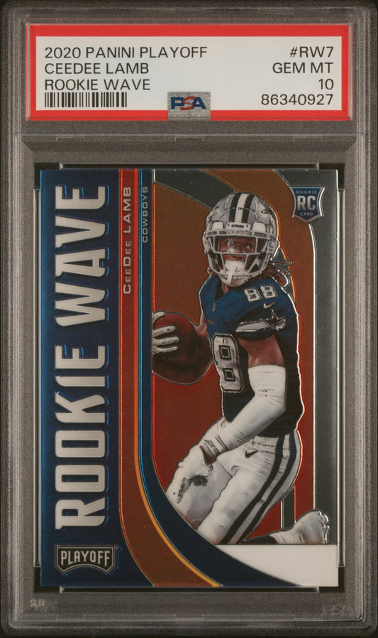 Graded 2020 Panini Playoff CeeDee Lamb #RW7 Rookie Wave RC Football Card PSA 10 Gem Mint