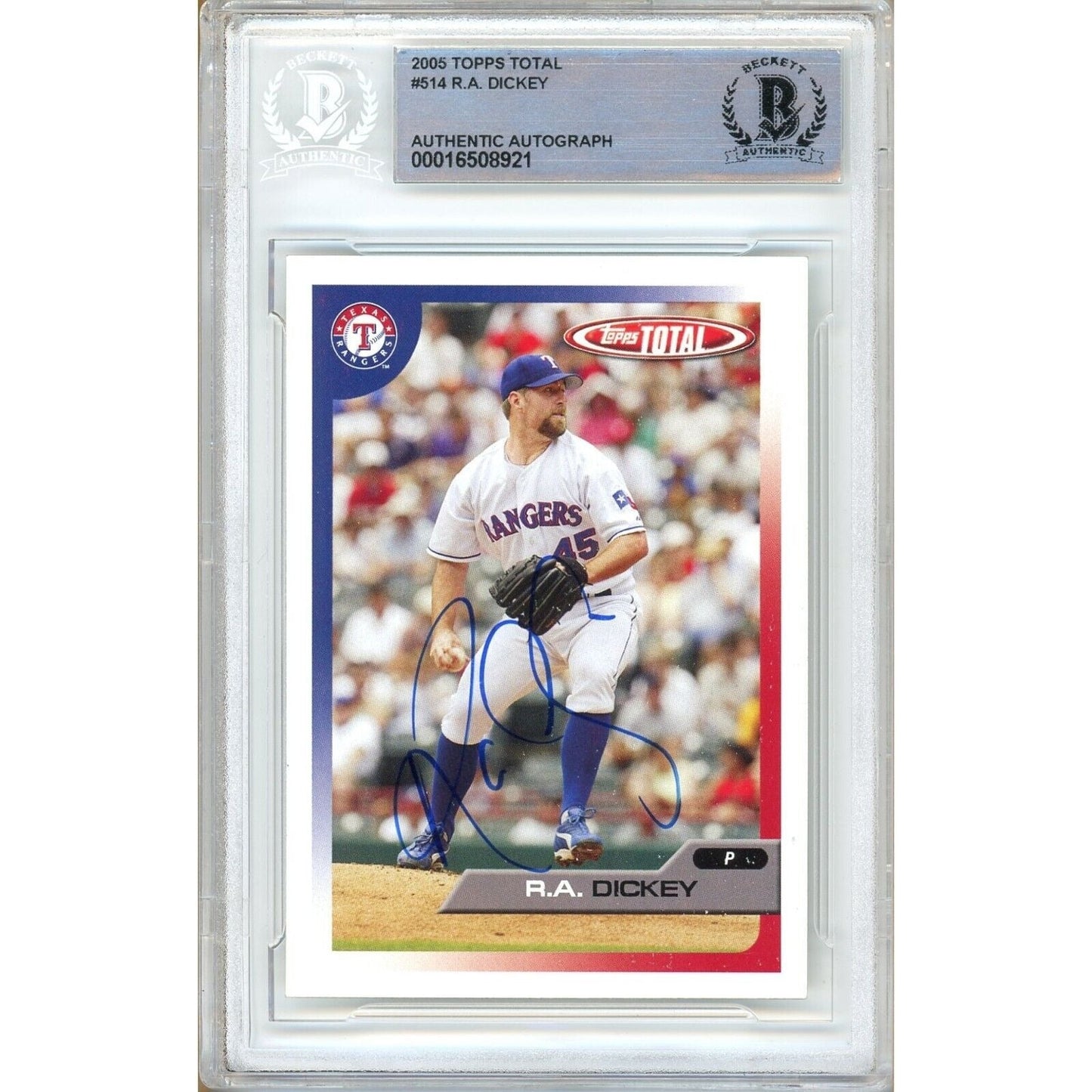 R.A. Dickey Texas Rangers Signed 2005 Topps Total Baseball Card Beckett Auth Auto Slab
