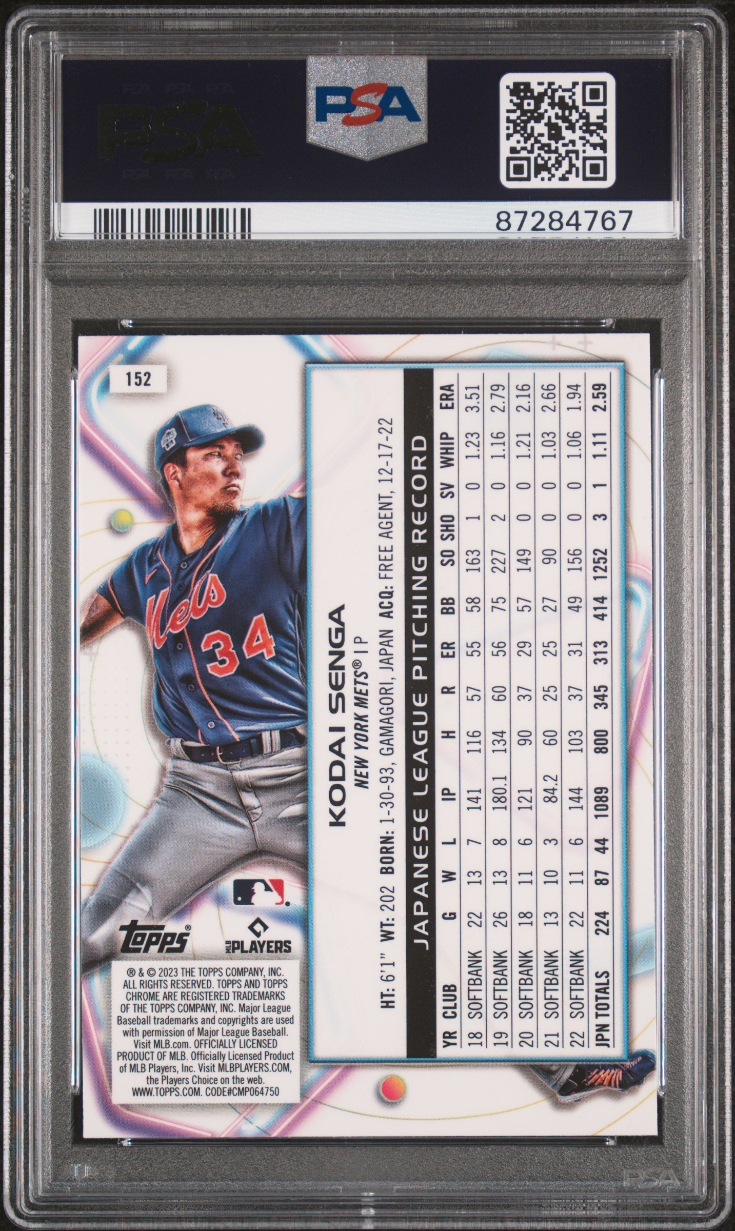 Graded 2023 Topps Cosmic Chrome Kodai Senga #152 Rookie RC Baseball Card PSA 10 Gem Mint