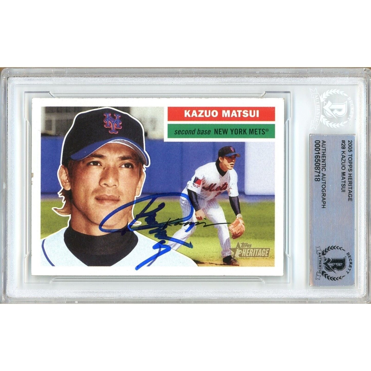 2005 Topps Heritage #28 — Kaz Matsui New York Mets Autographed Trading Card — Beckett Authentication