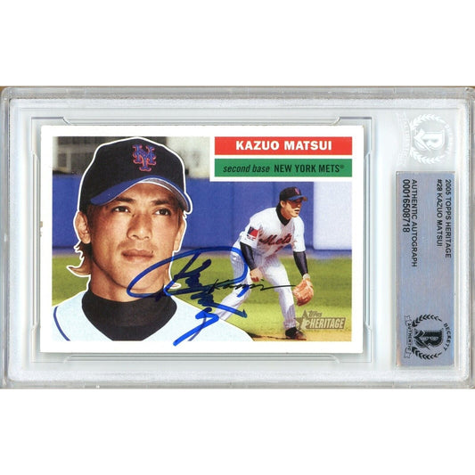 2005 Topps Heritage #28 — Kaz Matsui New York Mets Autographed Trading Card — Beckett Authentication