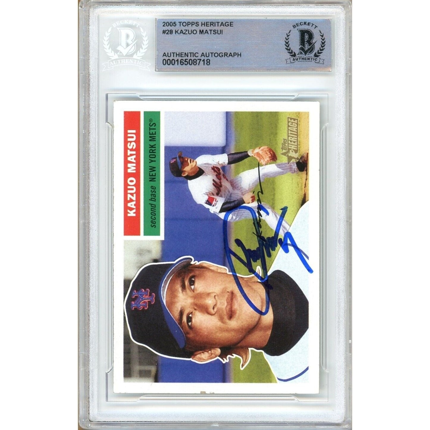 2005 Topps Heritage #28 — Kaz Matsui New York Mets Autographed Trading Card — Beckett Authentication