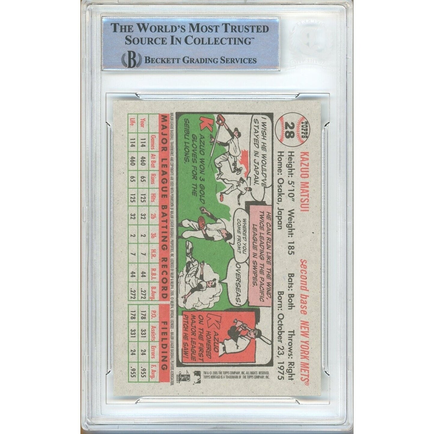 2005 Topps Heritage #28 — Kaz Matsui New York Mets Autographed Trading Card — Beckett Authentication