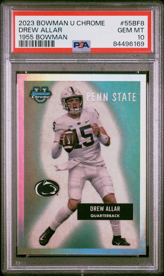 Graded 2023 Topps Bowman U Chrome Drew Allar #55BF8 1955 Bowman Rookie RC Football Card PSA 10 Gem Mint