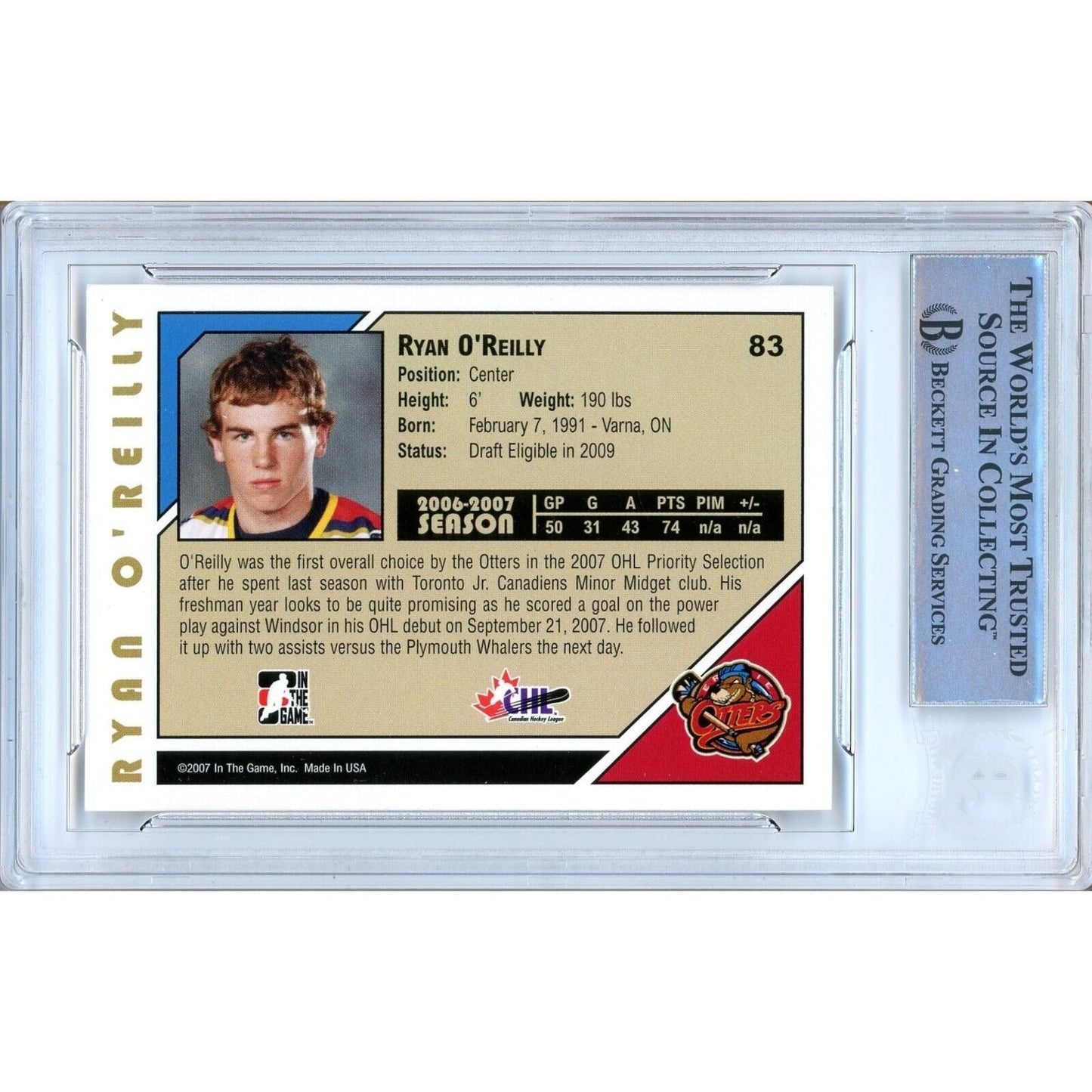 Ryan O'Reilly St. Louis Blues Signed 2007-08 ITG Heroes & Prospects Card Beckett Auth Auto