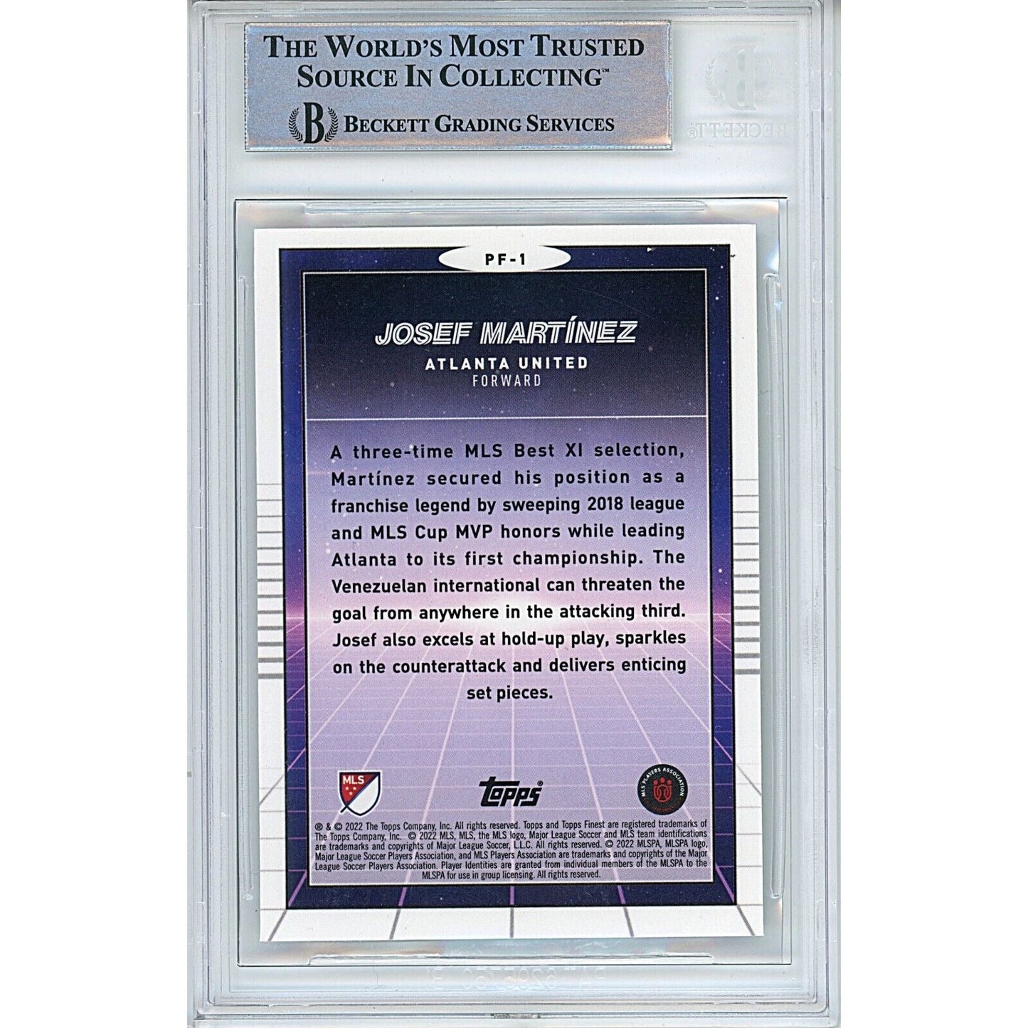 2022 Topps Finest MLS Top Performers #PF1— Josef Martinez Atlanta United Autographed Trading Card — Beckett Authentication