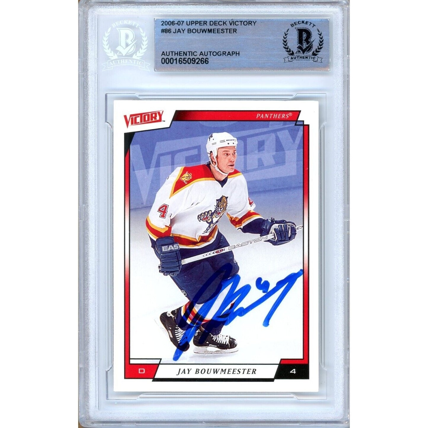 2006-07 UD Victory #86 — Jay Bouwmeester Florida Panthers Autographed Trading Card — Beckett Authentication