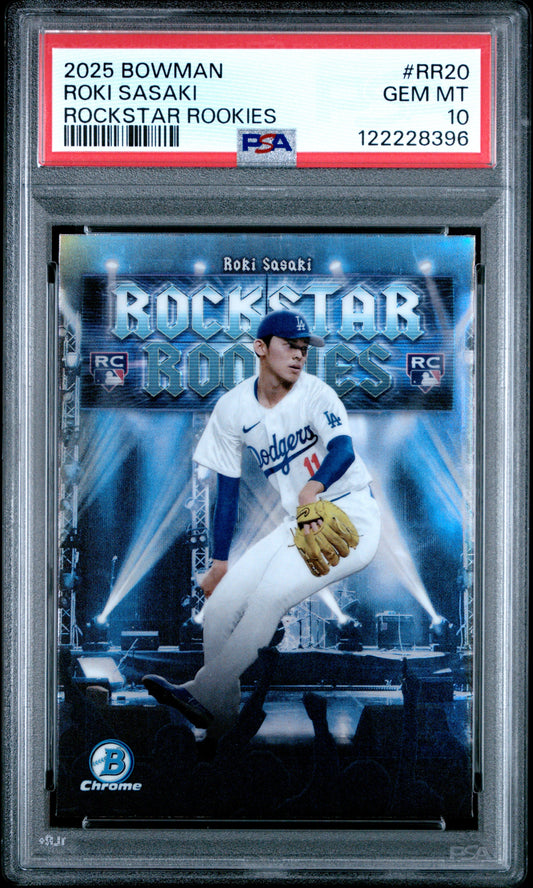 Graded 2025 Topps Bowman Roki Sasaki #RR20 Rockstar Rookies Rookie RC Baseball Card PSA 10 Gem Mint