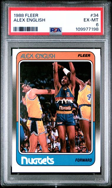 Graded 1988 Fleer Alex English #34 Basketball Card PSA 6 EX-MT