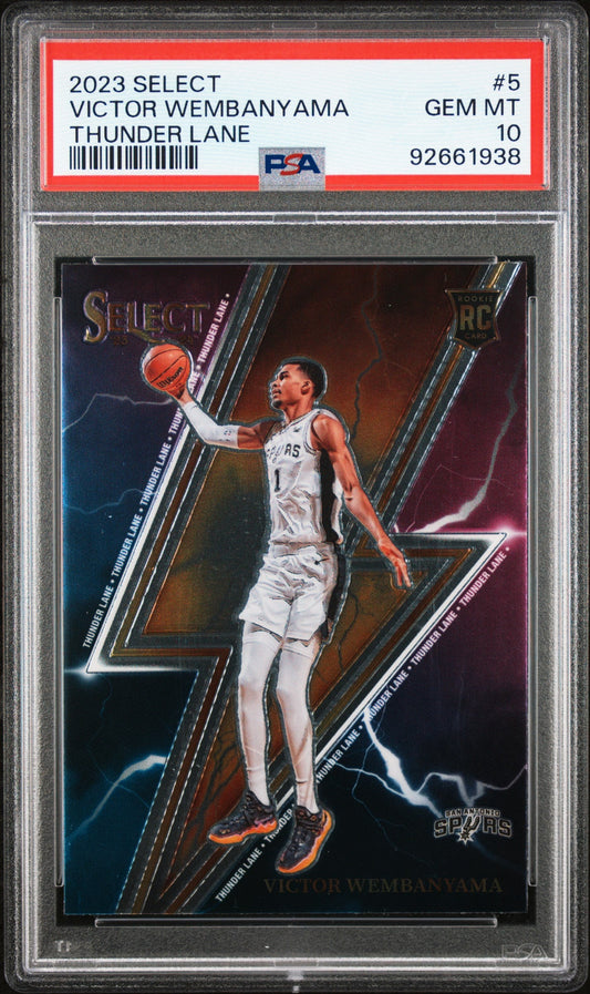 Graded 2023 Panini Select Victor Wembanyama #5 Thunder Lane Rookie RC Basketball Card PSA 10 Gem Mint