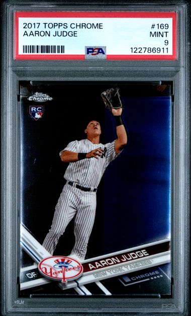 Graded 2017 Topps Chrome Aaron Judge #169 Catching Rookie RC Baseball Card PSA 9 Mint