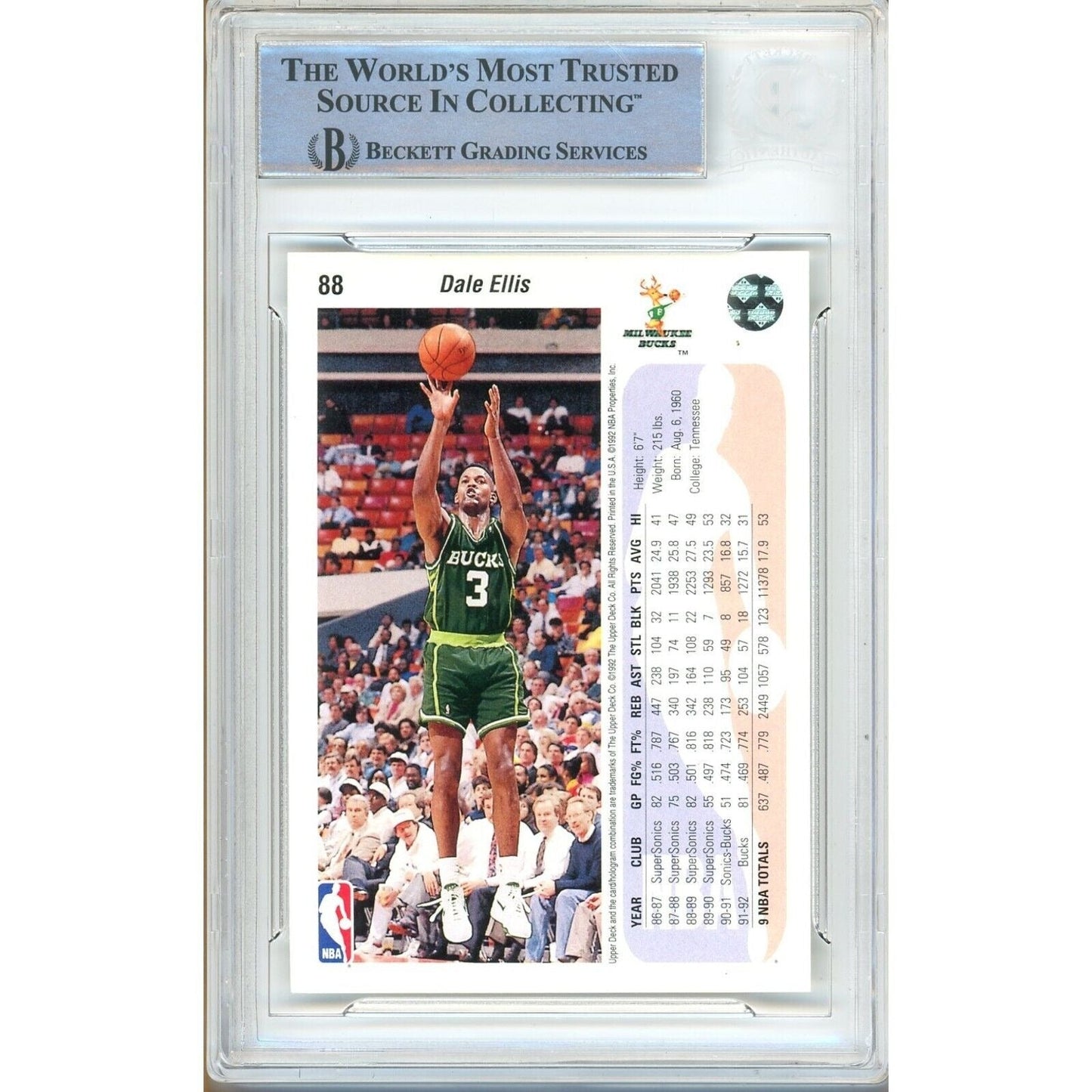 1992-93 Upper Deck #88 — Dale Ellis Milwaukee Bucks Autographed Trading Card — Beckett Authentication