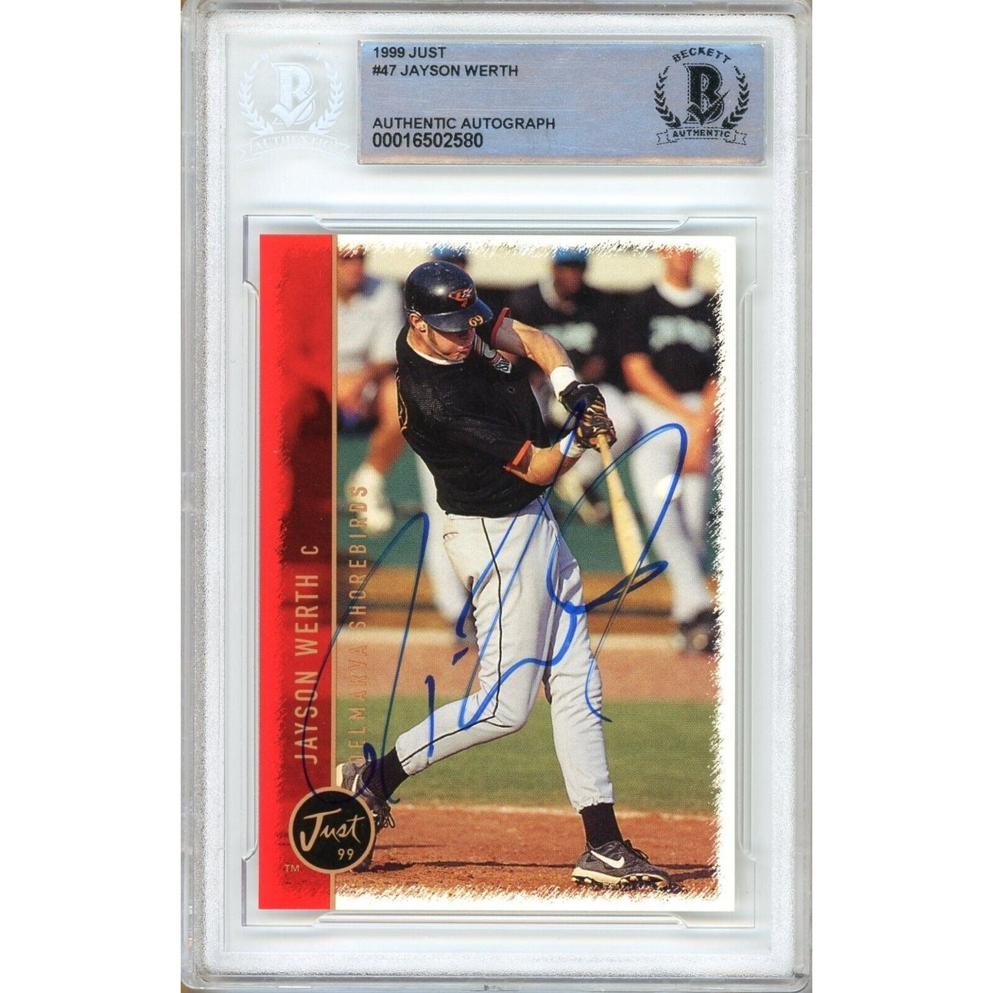 1999 Just Minors # 47 — Jayson Werth Phillies Autographed Rookie Trading Card Beckett Authentication