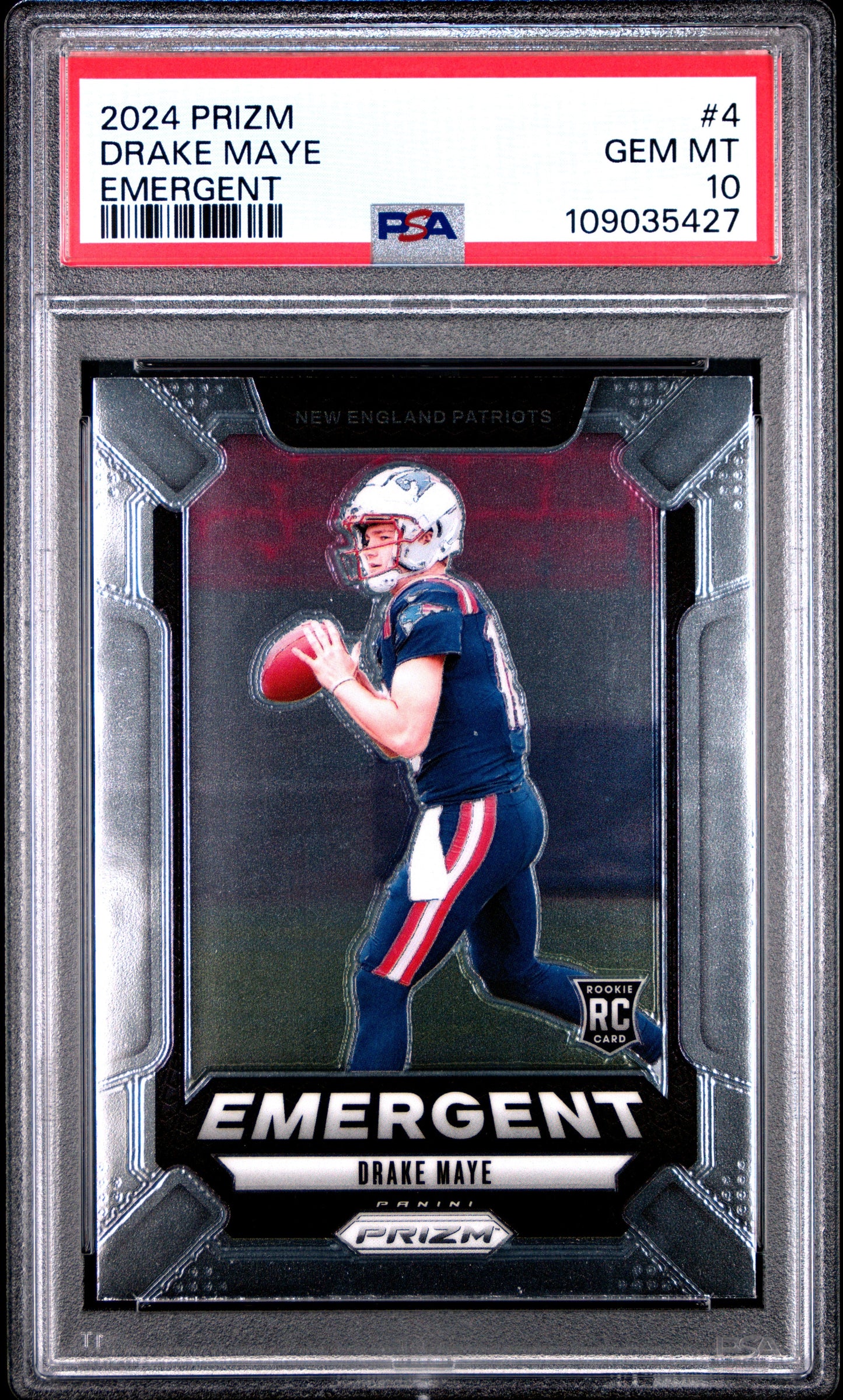 Graded 2024 Panini Prizm Drake Maye #4 Emergent Rookie RC Football Card PSA 10 Gem Mint