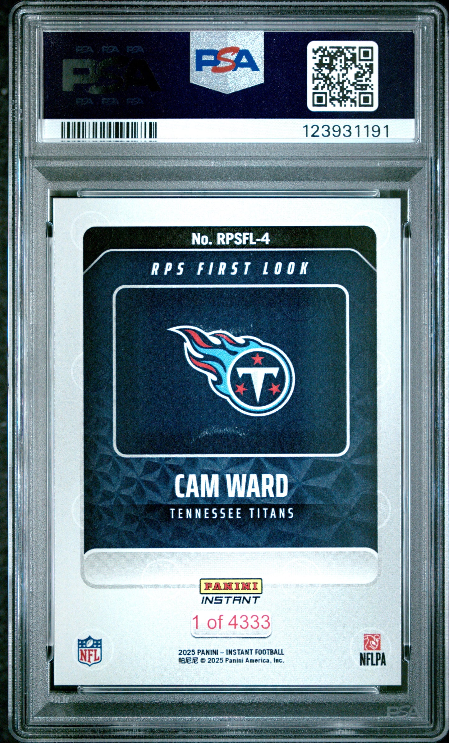 Graded 2025 Panini Instant Cam Ward #RPSFL4 RPS First Look Rookie RC Football Card PSA 9 Mint