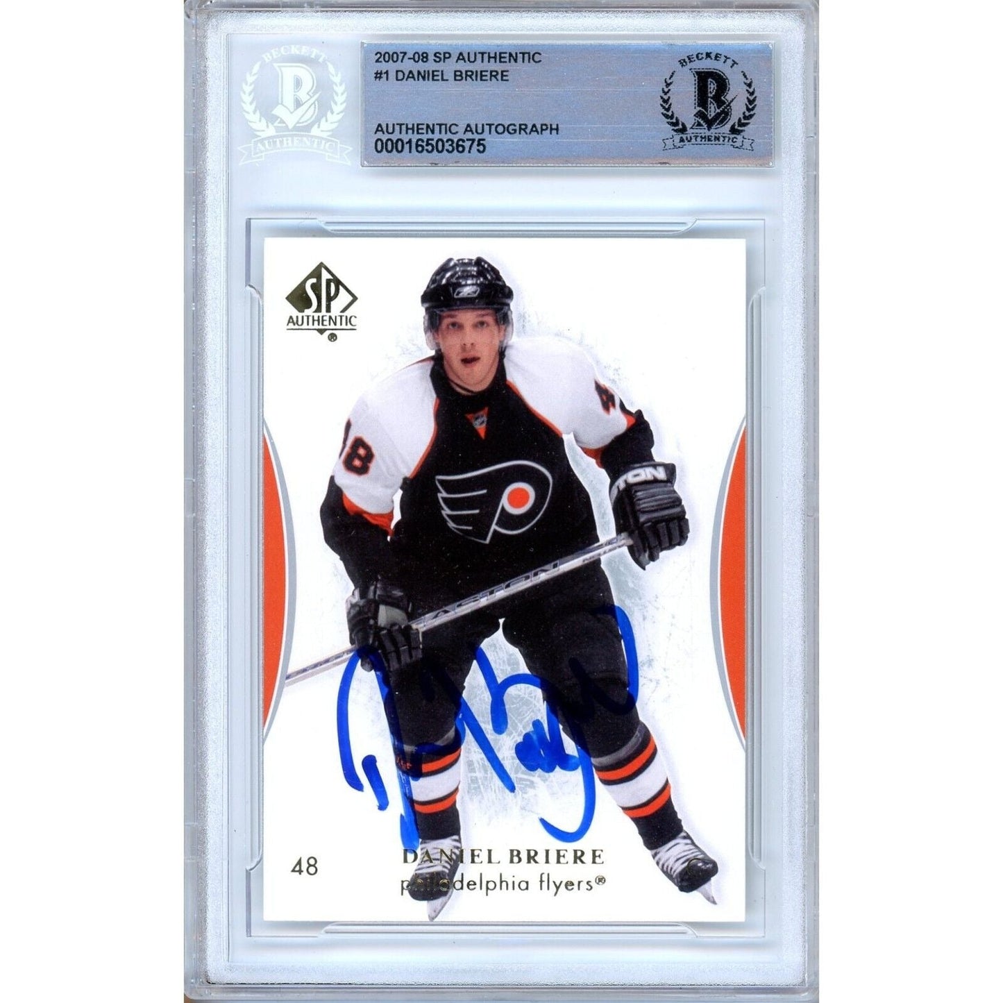 2007-08 Upper Deck SP Authentic #1 — Daniel Briere Philadelphia Flyers Autographed Trading Card — Beckett Authentication