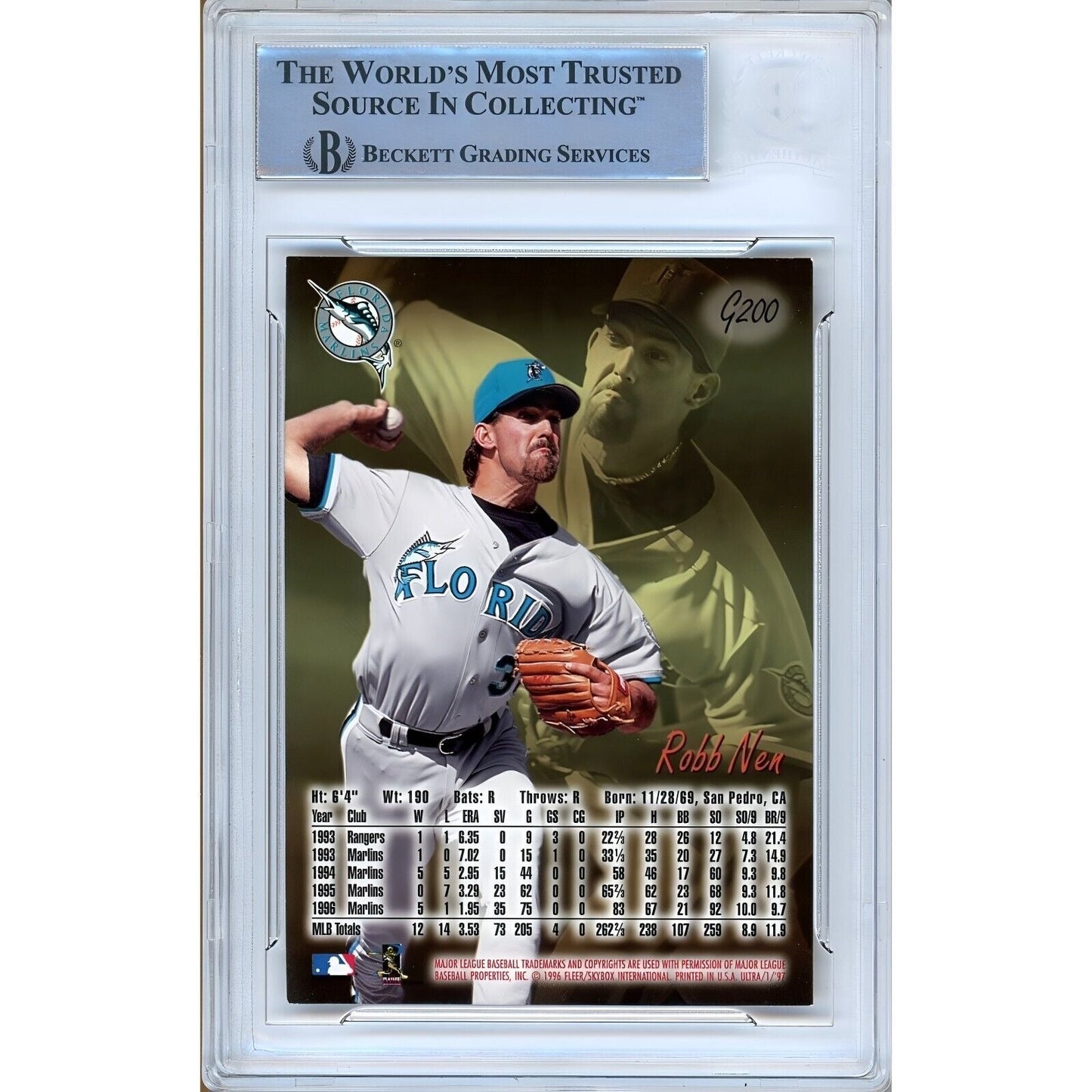 Robb Nen Florida Marlins Signed 1997 Fleer Ultra Gold Card Beckett Authentic Auto Slab