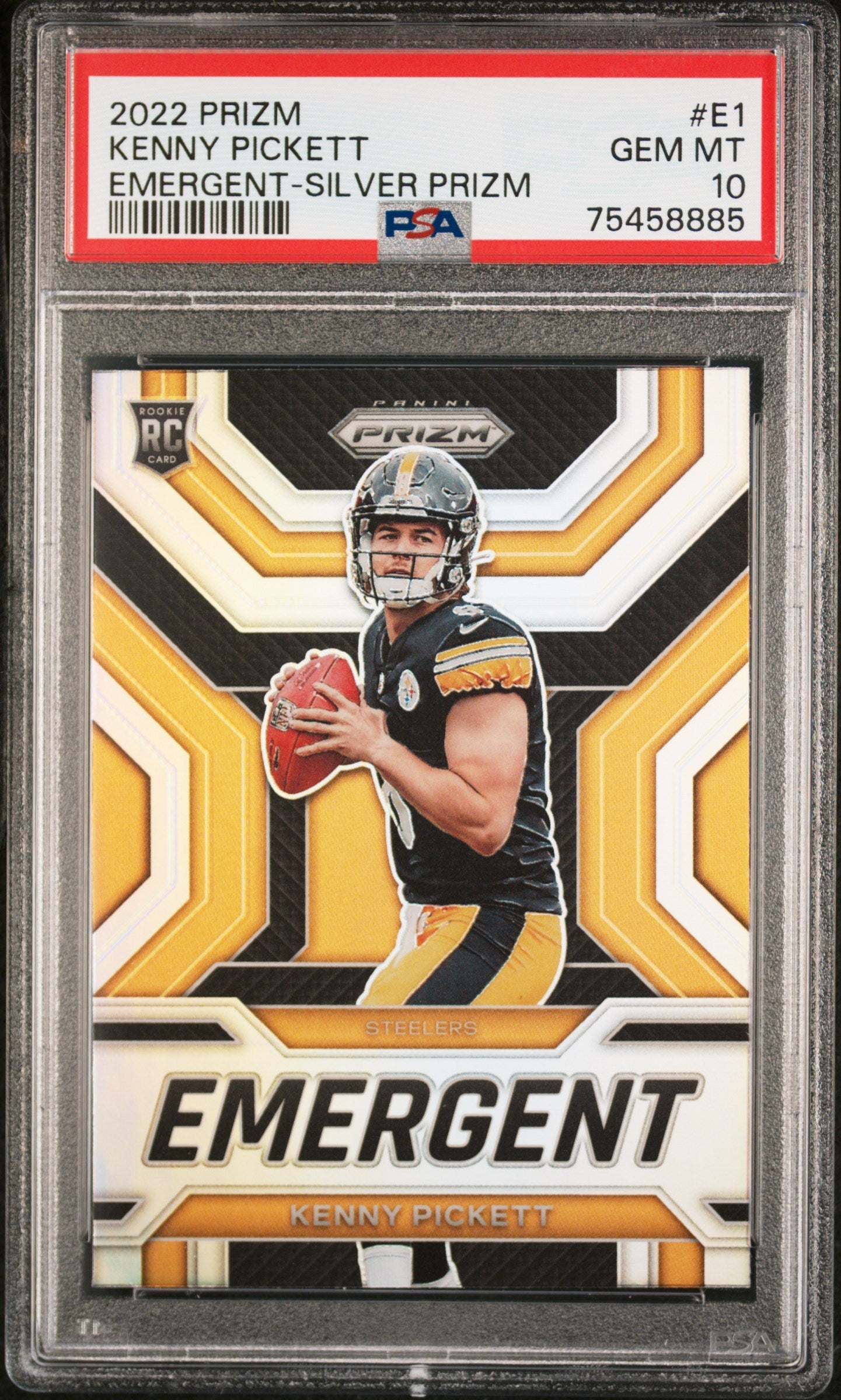 Graded 2022 Panini Prizm Kenny Pickett #E1 Emergent Silver Prizm Rookie RC Football Card PSA 10 Gem Mint