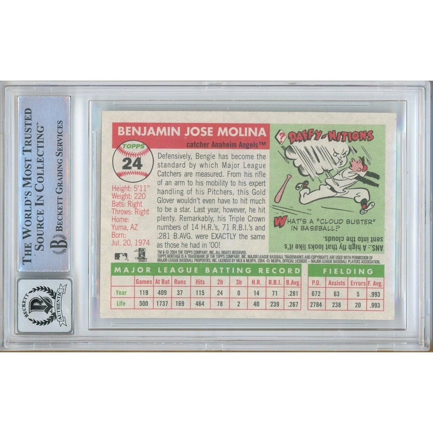 2004 Topps Heritage #24 — Bengie Molina LA Angels Autographed Trading Card — Beckett Authentication