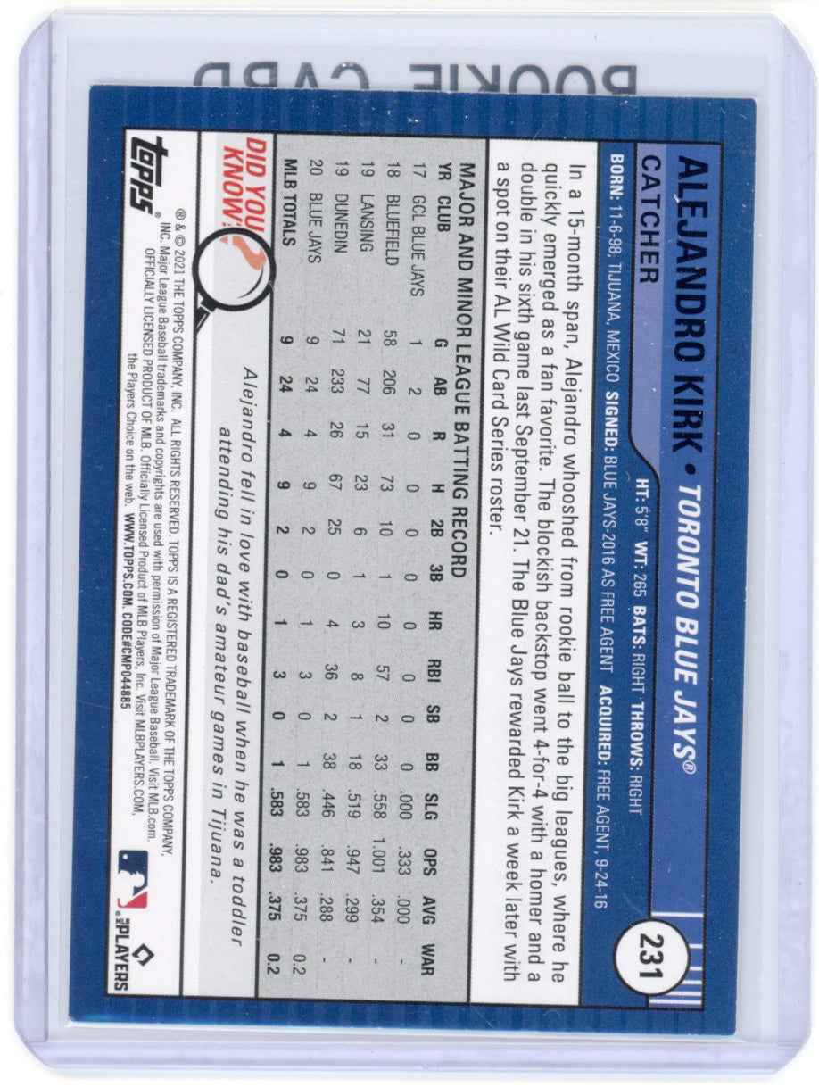 2021 Topps Big League #231 Alejandro Kirk Rookie (RC) Blue Jays Card