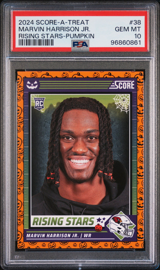 Graded 2024 Panini Score-A-Treat Marvin Harrison Jr #38 Rising Stars Pumpkin Rookie RC Football Card PSA 10 Gem Mint