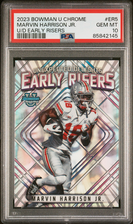 Graded 2023 Topps Bowman U Chrome Marvin Harrison Jr #ER5 U/D Early Risers Rookie RC Football Card PSA 10 Gem Mint - Sport Cards