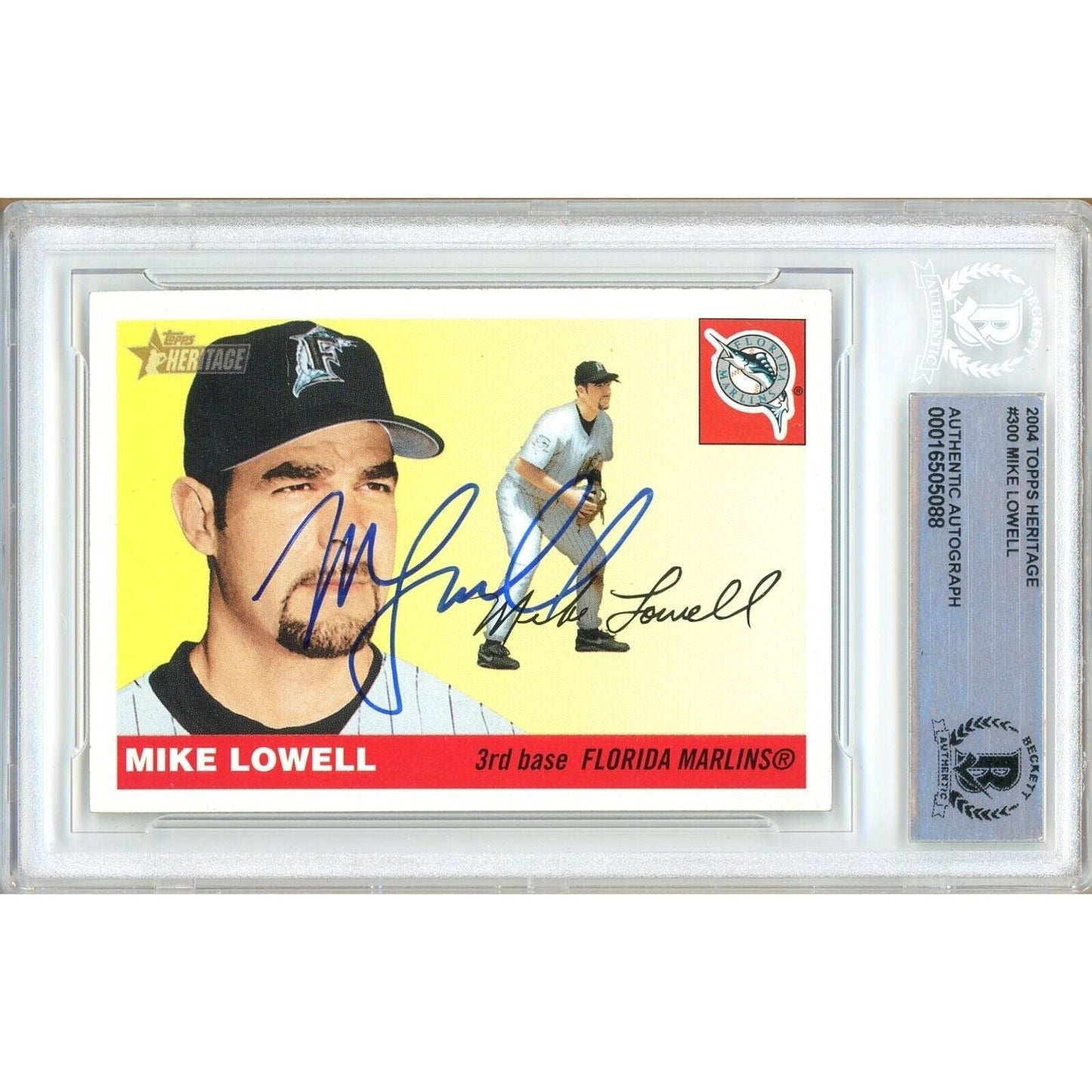 Mike Lowell Miami Marlins Signed 2004 Topps Heritage Baseball Card Beckett Auth Auto Slab