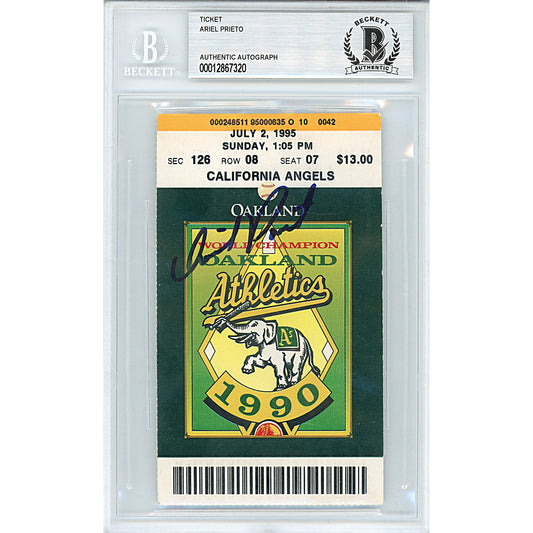 Ariel Prieto Autographed Oakland Athletics MLB Debut Baseball Ticket Stub — Beckett Authentication
