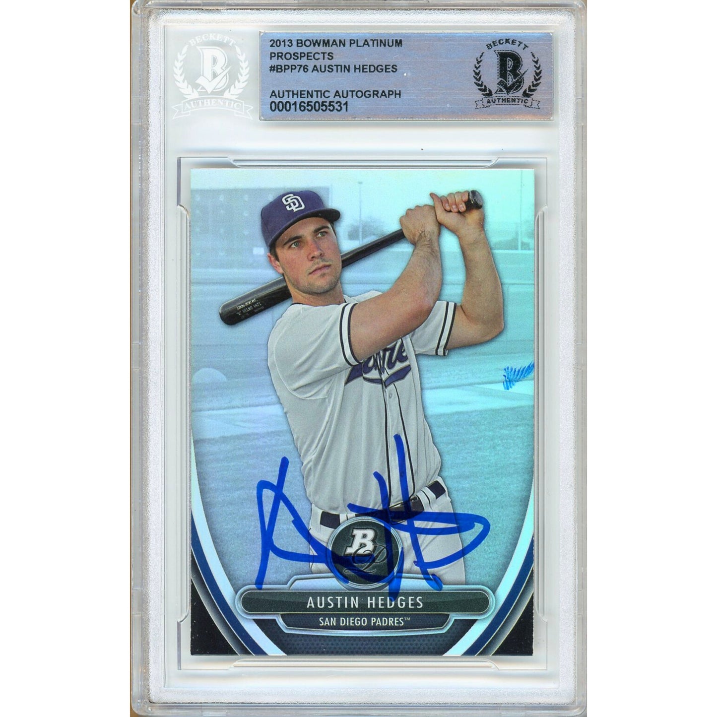 2013 Bowman Platinum Prospects #BPP76 — Austin Hedges San Diego Padres Autographed Trading Card — Beckett Authentication