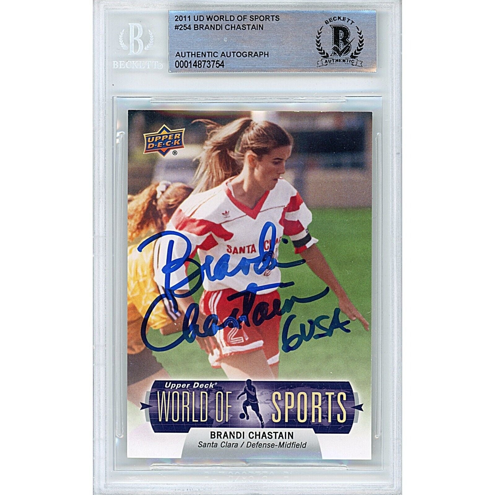 2011 Upper Deck World of Sports #254 — Brandi Chastain Team USA Autographed Trading Card — Beckett Authentication - Sport Cards