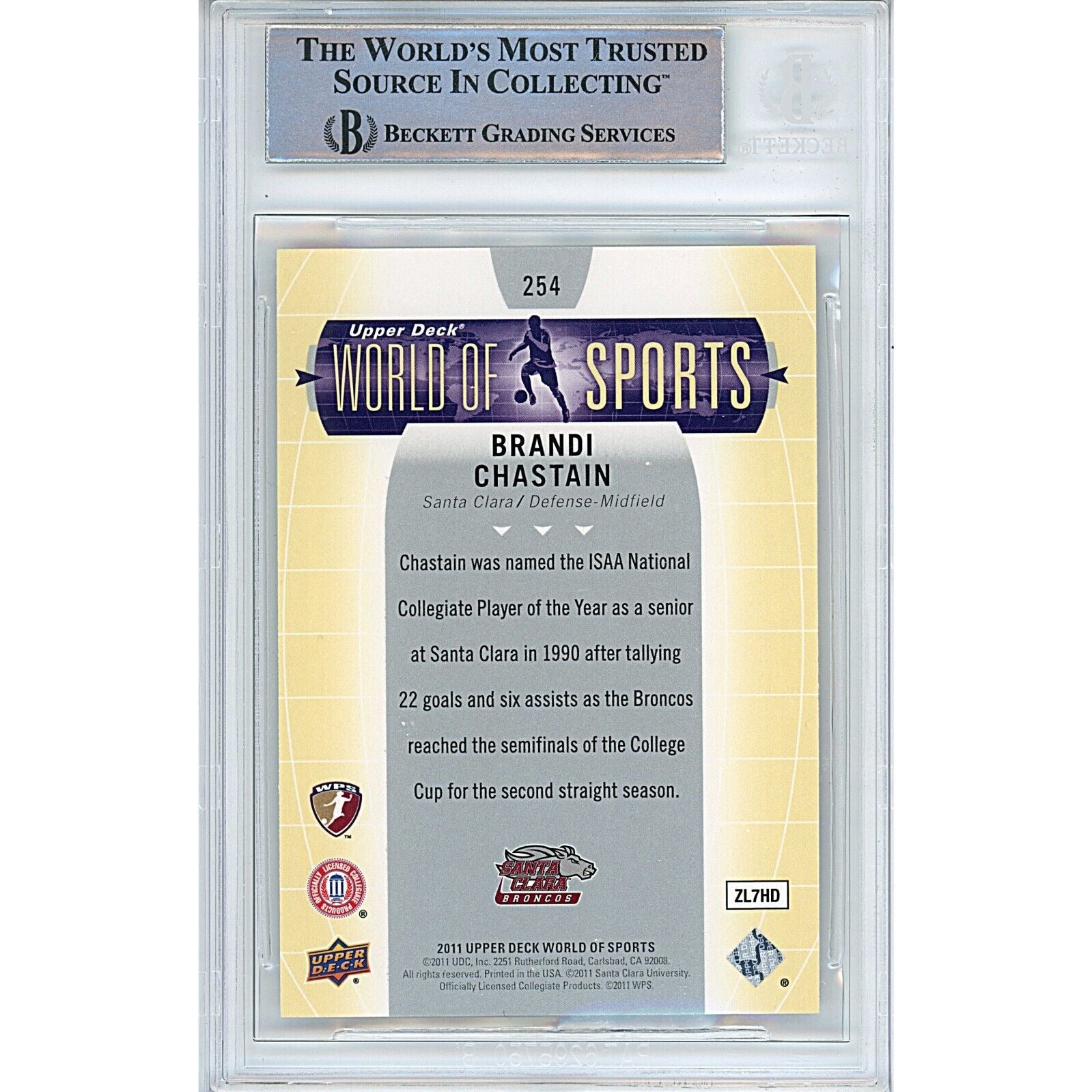 2011 Upper Deck World of Sports #254 — Brandi Chastain Team USA Autographed Trading Card — Beckett Authentication - Sport Cards
