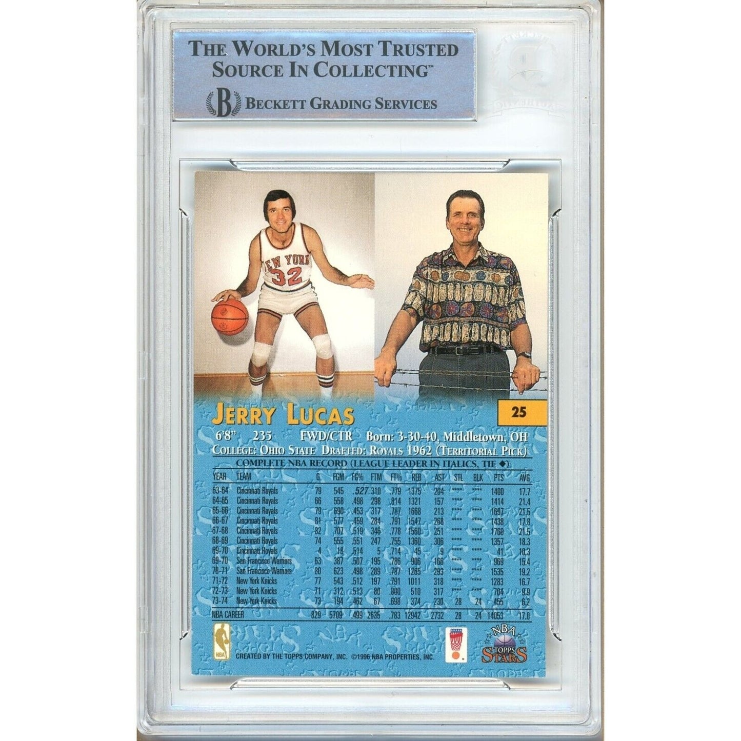 1996 Topps — Jerry Lucas New York Knicks New York Knicks Autographed Trading Card — Beckett Authentication