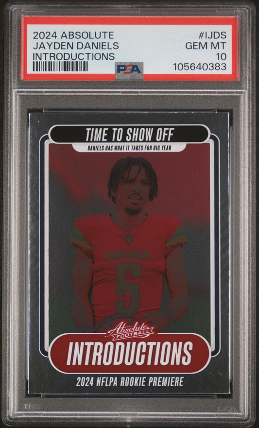 Graded 2024 Panini Absolute Jayden Daniels #IJDS Introductions Rookie RC Football Card PSA 10 Gem Mint