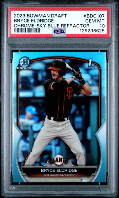 Graded 2023 Topps Bowman Draft Bryce Eldridge #BDC107 Chrome Sky Blue Refractor Rookie RC Baseball Card PSA 10 Gem Mint
