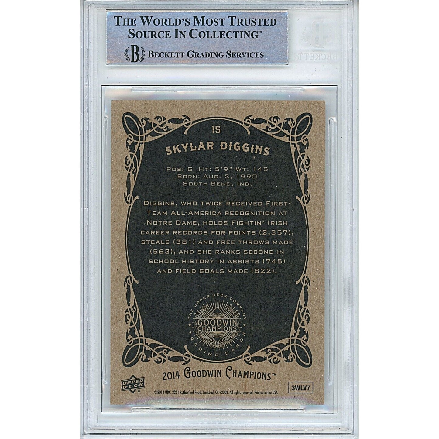 Skylar Diggins Seattle Storm Signed 2014 Goodwin Champions Card Beckett Auth Auto Slab