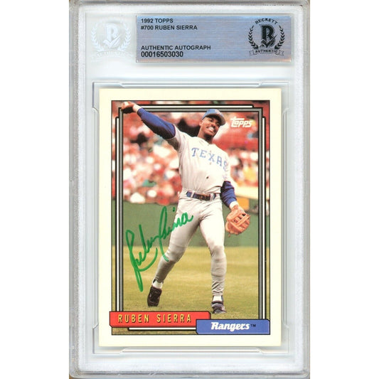 Ruben Sierra Texas Rangers Signed 1992 Topps Baseball Card Beckett Authentic Auto Slab